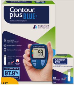 CONTOUR PLUS BLUE blood glucose monitoring system with test strips